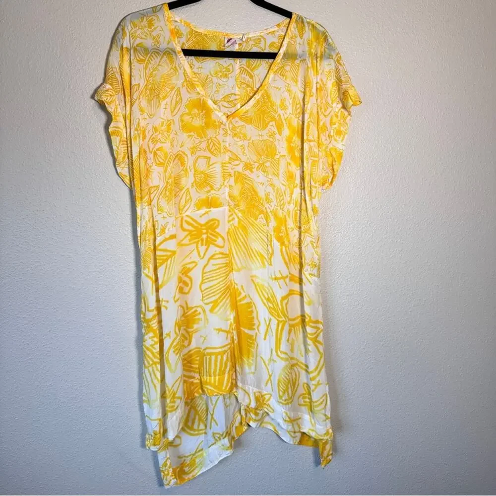 Anthropologie Lilka Yellow Printed Swimsuit Coverup Womens XS Beachy Summer_4